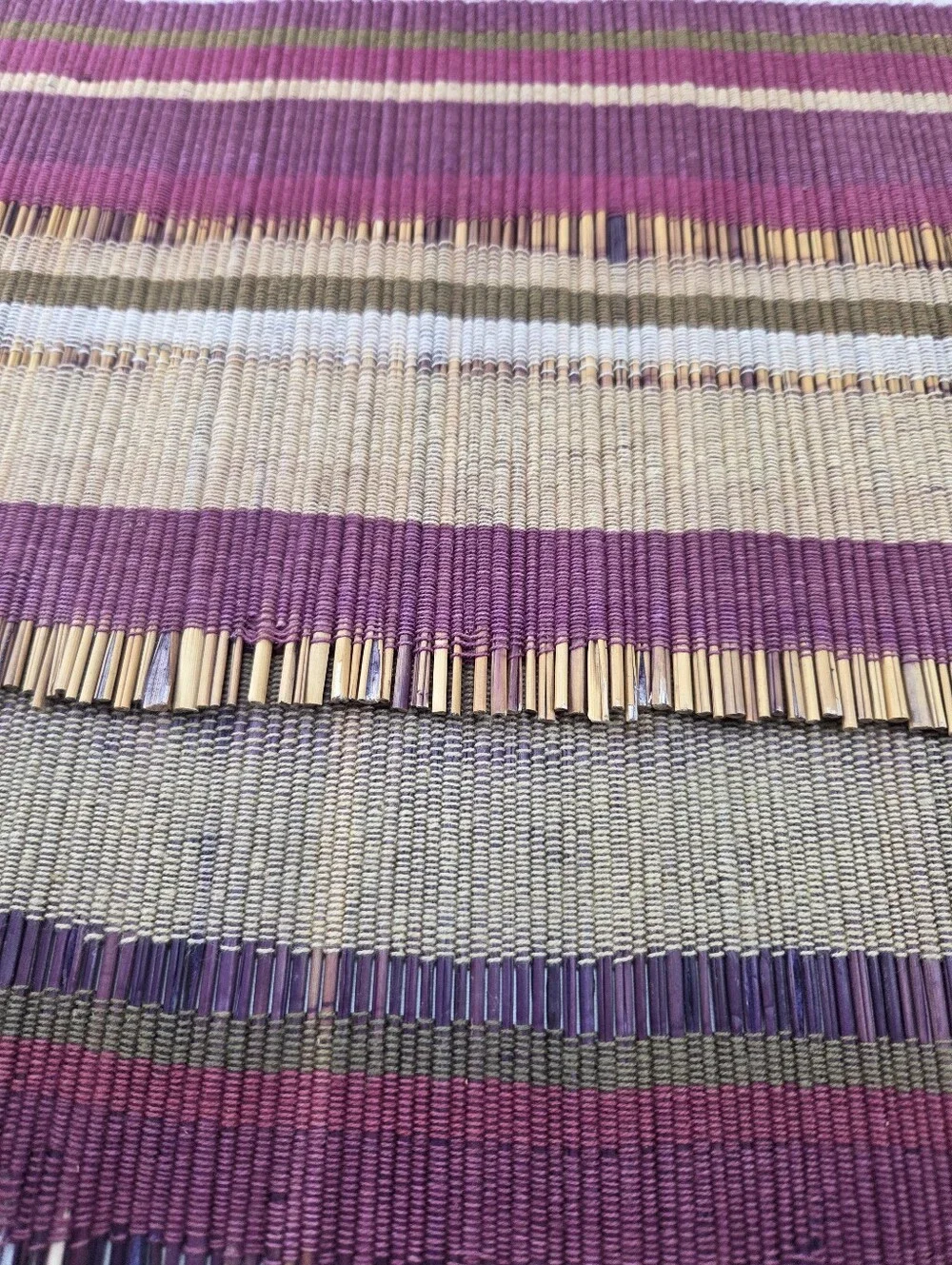 Boho Woven Slatted Bamboo Placemats Set of 2 Striped Burgundy Tan